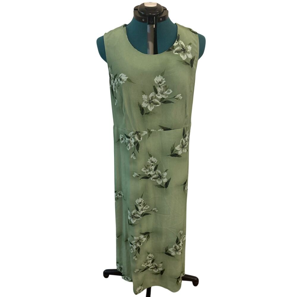 Expressions Womens Maxi Dress 20W‎ Green Floral Applique Sleeveless Cottagecore